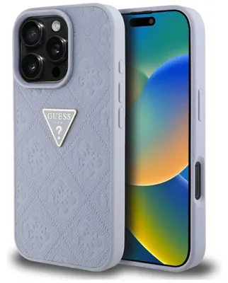 Imagen del producto de Funda Guess con estampado "Hot Stamp" y motivo 4G, logo triangular metálico, para iPhone 16 Pro Max, color morado