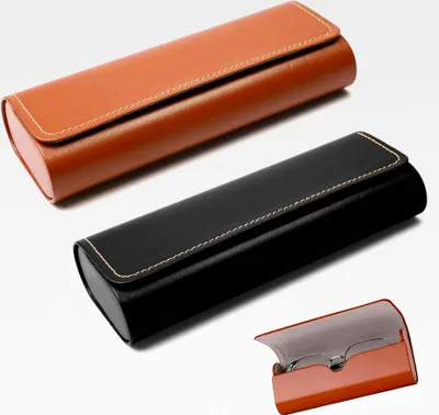 Produktbild von Brillenetui Hardcase, 2 Stück Brillenetuis aus Leder für Damen und Herren, Hartschalenetui für Sonnenbrillen, Lesebrillen und Sportbrillen