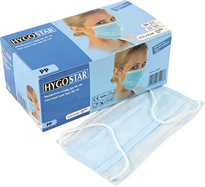 Obrázok produktu pre Hygostar 291761 Tvárová maska typu IIR 3-vrstvová modrá PP s elastickými pásmi