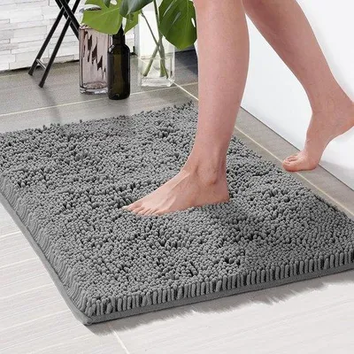 Immagine prodotto di Tappetino da bagno Unyqoos® in microfibra – morbido e assorbente, base in TPR antiscivolo, 50 x 80 cm, grigio, 1 pezzo, 100% poliestere