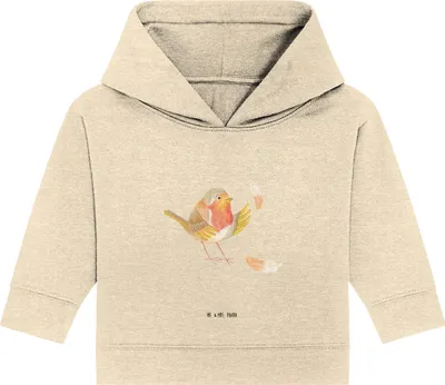 Produktbild von Mr. & Mrs. Panda Organic Baby Hoodie Rotkehlchen Federn 24. - 36. Monat - Natural Raw - Geschenk, Lustige Sprüche, fliegen, Kapuzensweatshirt, Vogel, Motivation, Spruch