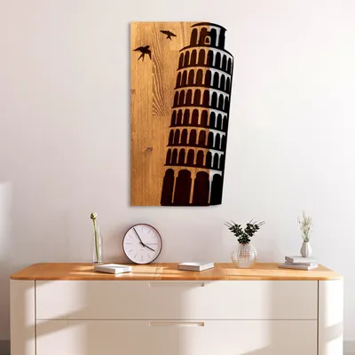 Produktbild von Wallity, Pisa Tower, Dekoratives Wandaccessoire aus Holz, Nussbaum, 50 % HOLZ / 50 % METALL, 32 x 3 x 58 cm