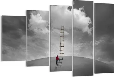 Produktbild von Bild auf Leinwand - Leinwandbild - 5 Teile - Symbol Leiter Himmel - 150x100cm - Wand Bild - Wanddeko - Wandbilder - Leinwanddruck - Bilder - Wanddekoration - Leinwand bilder - EG150x100-4900