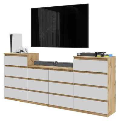 Produktbild von Kommodenset Wotan Eiche / Weiß Matt mit 14 Schubladen (4+6+4) – Großes Sideboard Set für Schlafzimmer & Wohnzimmer – GABRIEL