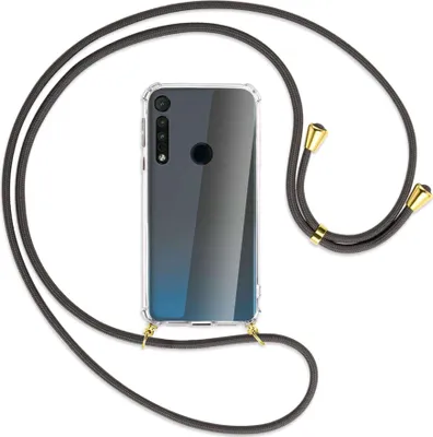 Produktbild von Handykette Backcover-Schutzhülle mit Band (Metall goldfarben) für Motorola One Macro - dunkelgrau