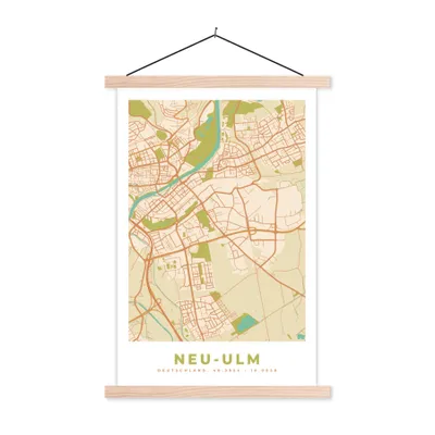 Produktbild von MuchoWow® Textilposter Stadtplan - Neu-Ulm - Karte - Vintage 120x180 cm mit holzfarbenen Rahmen - Textil-Plakat