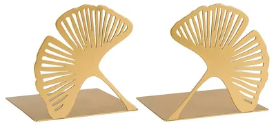 Image de moses. libri_x, lot de 2 serre-livres Gingko, ensemble de supports décoratifs en métal doré, serre-livres dorés avec un design ajouré