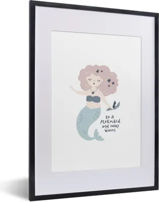 Produktbild von MuchoWow® MuchoWow® Gerahmtes Poster Meerjungfrau - Zitat - Kinder - Rosa - Mädchen - Baby 30x40 cm - Poster mit zchwarzem Bilderrahmen - Wandposter Schlafzimmer