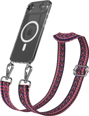 Produktbild von EAZY CASE - Handykette mit MagSafe Hülle für Apple iPhone Air, Handyband ZigZag Style, Karabiner Silber, Umhängeband in Pink