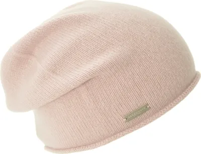 Seeberger Strickmütze-Beanie aus 100% Kaschmir mit Rollrand in beige