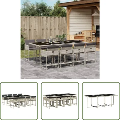 Produktbild von The Living Store 9-tlg. Garten-Essgruppe mit Kissen Hellgrau Poly Rattan