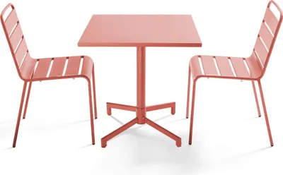 Produktbild von Set aus 70 cm Tisch und 2 Gartenstühlen aus Metall Tonfarben - Oviala Palavas