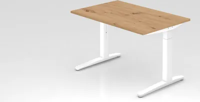 Produktbild von Schreibtisch Mika | Asteiche | Weißes Gestell | BxT 120x80cm | Arbeitshöhe 65-85cm | höhenjustierbar, 1cm Raster | C-Fuß-Gestell | Rechteckform