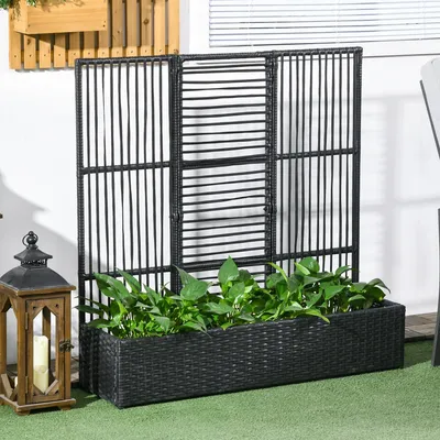 Produktbild von Blumenkasten - Pflanzkasten - Balkonkasten - Gartenkasten - Terrakotta - Mit Rankhilfe - Wetterbeständiges Polyrattan