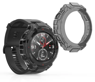Produktbild von kwmobile 2x Sport Schutzhülle kompatibel mit Huami Amazfit T-Rex / T-Rex Pro Hülle - Silikon Cover klar - Case ohne Tracker - Schwarz