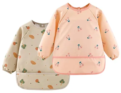 Immagine prodotto di Omgoods - Bavaglini impermeabili per bambini con maniche e tasche, confezione da 2