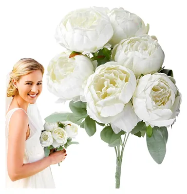 Produktbild von Künstliche Pfingstrosen, 45 cm, 7 Köpfe, Seide, realistischer Blumenstrauß für den Innenbereich, Hochzeit, Tafelaufsatz, Garten, Festival, 123,5 g, Foto-Requisiten
