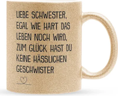 Produktbild von 22Feels Glitzertasse Gold Schwester Geschenk Geburtstag Weihnachten Geschwister Mädchen Frauen Teenager Schwesterherz Geschenkidee Bürotasse