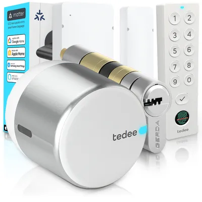 Image de Tedee GO2 Alu Serrure Connectée avec Keypad PRO, Capteur de Porte et Cylindre EXXO Smart | Sécurité Classe 6, Empreinte Digitale | Compatible Matter