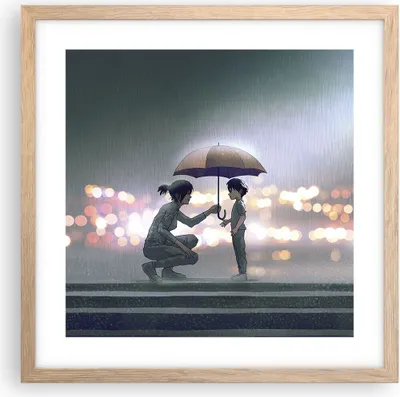 Produktbild von Gerahmtes Poster - Rahmen in heller Eiche - Manga Regenschirm Hilfe - 40x40 cm - Wand Bild - Wanddeko - Wandbilder - Kunstposter - Wandposter - Bilderrahmen - Bilder - Kunstdruck - P2NAC40x40-4741