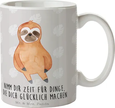 Produktbild von Mr. & Mrs. Panda Teetasse Faultier Zufrieden - Grau Pastell - Geschenk, kaffeebecher keramik, Happy, Kaffeetasse, Glück, Gelassenheit, Tasse, cappuccinotasse