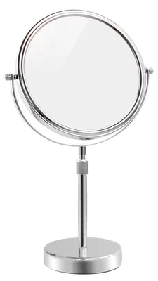 Produktbild von Höhenverstellbarer Kosmetikspiegel mit 7-facher Vergrößerung, Stand- und Tischspiegel, verchromt, doppelseitiger Spiegel, Durchmesser 20 cm