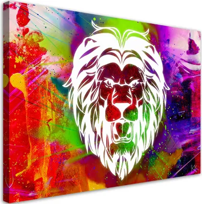 Produktbild von Leinwandbild Bunter Löwe Abstraktion 90x60 Feeby Bunt bild für die wand bereit zum aufhängen