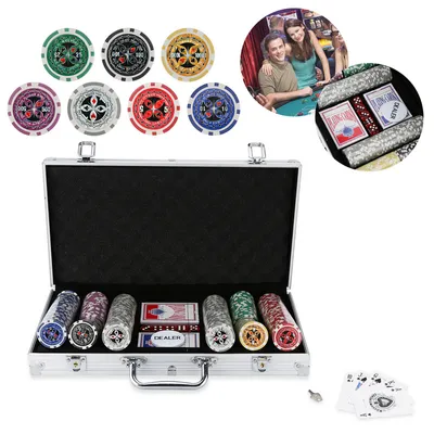Obrázok produktu pre SWANEW Poker Case Poker Set Poker Chips 300 Chips Playing Mat Professional Alu Button Cash Game Silver