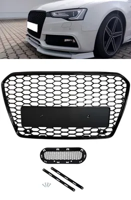 Kühlergrill Waben + Emblem Halter SCHWARZ GLANZ für Audi A5 8T Facelift 12-16 – Produktansicht