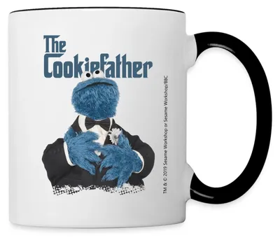 Produktbild von Spreadshirt Sesamstraße The Cookiefather Krümelmonster Tasse Zweifarbig, One size, Weiß/Schwarz
