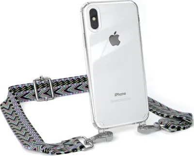 Produktbild von EAZY CASE Handykette - Verstellbarer Trageriemen kompatibel mit Apple iPhone XS Max, Handykordel mit transparenter Silikon-Hülle, Band in Lila