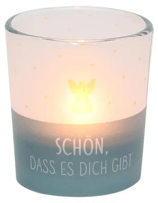 Windlicht Glas mit Banderole, Motiv, inkl. Teelicht, 6,5x6 cm