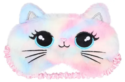 Produktbild von Schlafmaske für Kinder, 3D-Plüsch-Augenmaske, weiche Schlafbrille für Kinder und Frauen, flauschige Augenmaske für Nickerchen, Reisen, Pyjamapartys, Weihnachtsgeschenke (Regenbogenfarben, Katze)