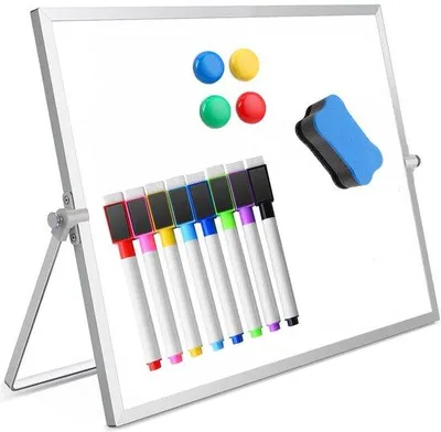 Productafbeelding van Ibenzoa® Dubbelzijdig magnetisch whiteboard, 20 x 30 cm, met verstelbare 360°-standaard, 8 magnetische stiften, 4 magneten en een gum – geschikt voor kinderen en studenten, school en kantoor