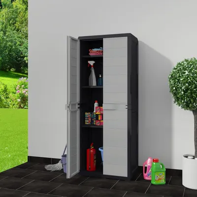 Image de vidaXL Armoire de jardin avec 3 étagères noir et gris