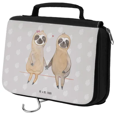 Produktbild von Mr. & Mrs. Panda kulturtäschchen Faultier Pärchen - Grau Pastell - Geschenk, Kulturtasche, duschbeutel, Kulturbeutel, Kosmetiktasche, Verliebt, Liebe, badtasche