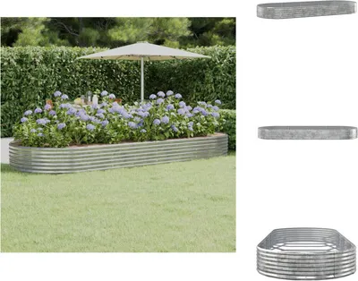 Image de vidaXL Lit surélevé Acier revêtu par poudre 373x140x36 cm Argenté - Pots de fleurs & Jardinières
