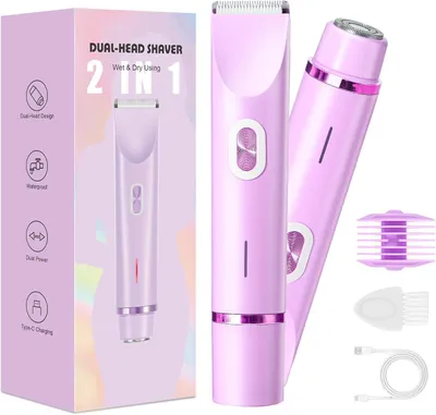 Produktbild von 2-in-1 Doppelkopf Intimrasierer für Frauen mit USB-C-Laden,für Gesicht,Beine und Arme,Bikini Trimmer mit Wasserdichter Trimmerkopf, Leicht zu Reinigen
