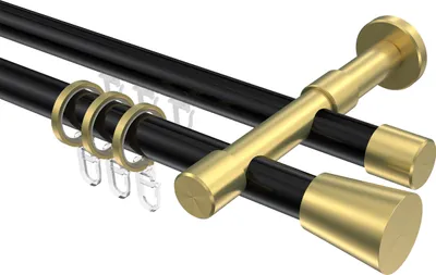 Produktbild von Interdeco Rundrohr-Innenlaufstange / Gardinenstange (Kombination) Schwarz / Messing-Optik, Typ Prestige Sitra (Konus), 20 mm Ø 2-läufig, 160 cm
