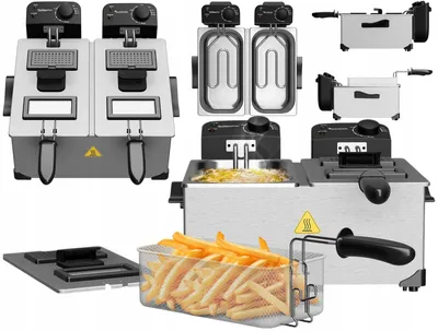 Zdjęcie produktu dla Frytownica frytkownica olejowa TurboTronic podwójna tradycyjna tłuszczowa na olej dwie komory 3600w 2x3L 6L Srebrna