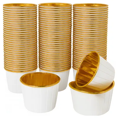 Produktbild von Orzeszku Muffinförmchen 40×50 mm – Weiß-Gold – 100 Stück – Backformen – Fettresistent – Elegant