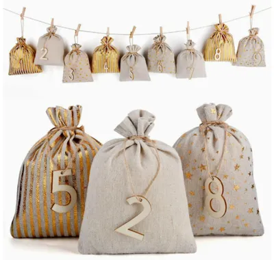 Produktbild von Adventskalender zum Befüllen,24 Stück Stoffbeutel mit Kordelzug, Adventskalender Selber Befüllen(A)