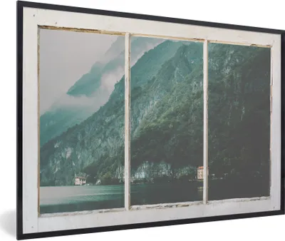 Produktbild von MuchoWow® MuchoWow® Gerahmtes Poster Aussicht - Berg - Nebel 60x40 cm - Poster mit zchwarzem Bilderrahmen - Printing - Wanddeko Schlafzimmer