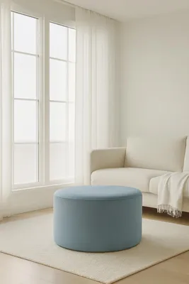 Immagine prodotto di Pouf rotondo in velluto, 60x30 cm, colore blu – pouf da seduta, productTiles.product.images.aiGenerated