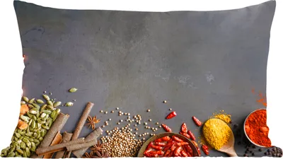 Produktbild von MuchoWow® Zierkissen Sofakissen Wohnzimmer Dekokissen 50x30 cm Kräuter - Lebensmittel - Gewürze - Schwarz - Paprika - Zimt - Wohnzimmerdekoration - Polster mit Photo