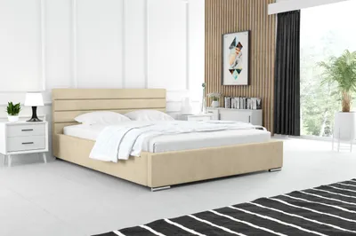 Obrázek produktu pro Čalouněná postel ADIDAR Noah 180x200 cm - manželská postel - dřevěný rám s roštem a podnoží - Premium (béžová - Paros 01)