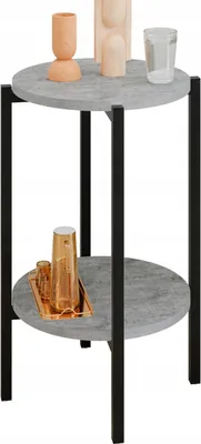 Zdjęcie produktu dla Stolik pomocniczy okrągły loft z półką 35x35x62 cm metalowy czarny