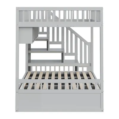 Produktbild von Flieks Etagenbett 140x200cm mit Regal, Hydraulisches Kinderbett mit Stauraum, Hochbett Stockbett mit Rausfallschutz und Lattenrost, Doppelbett Grau