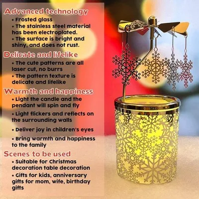 Produktbild von Rotierendes Teelicht-Karussell, 15,5 cm - Schneeflocken-Motiv - Engel-Design - stimmungsvolle Weihnachtsdekoration