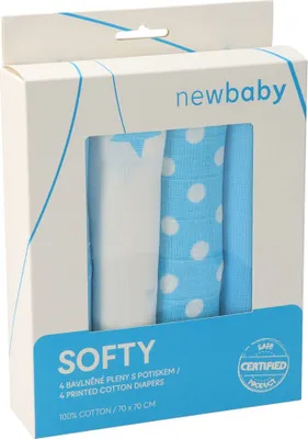Obrázok produktu pre Látkové bavlnené plienky New Baby Softy s potiskom 70 x 70 cm 4 ks tyrkysovo-biele